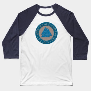 Vikings Distressed Valknut and Runes Blue and Silver Baseball T-Shirt